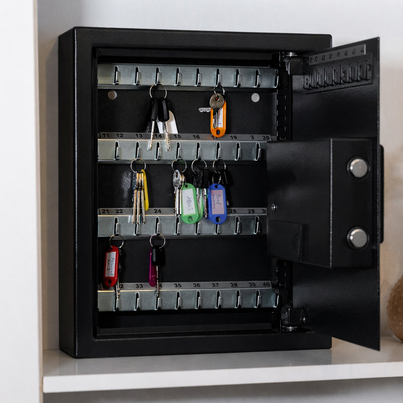 HMF Schlüsseltresor mit Elektronikschloss mit 108 Haken in Schwarz
