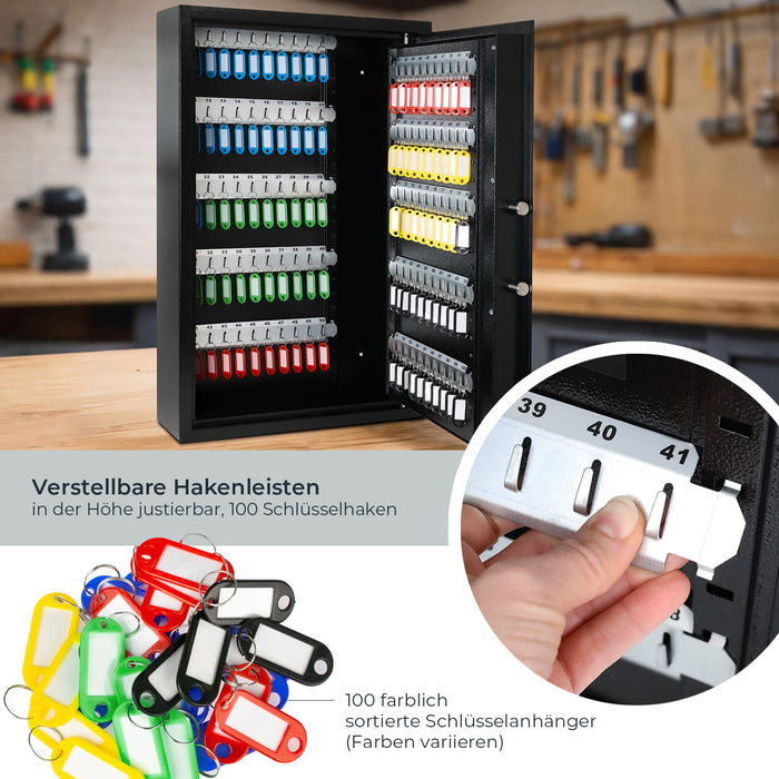 HMF Schlüsseltresor mit Elektronikschloss mit 100 Haken in Schwarz