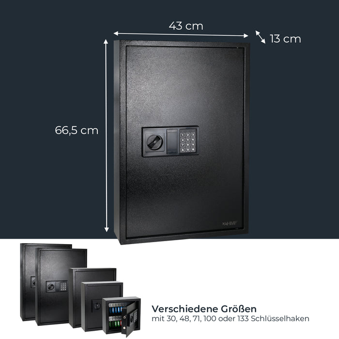 HMF Schlüsseltresor mit Elektronikschloss mit 100 Haken in Schwarz