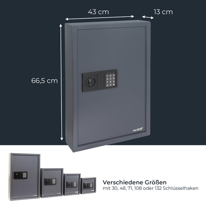 HMF Schlüsseltresor mit Elektronikschloss mit 108 Haken in Anthrazit