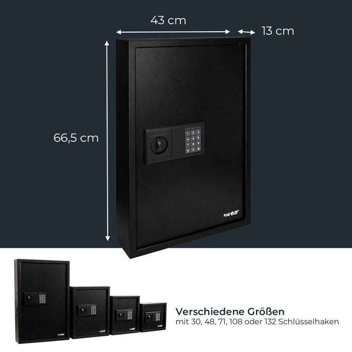 HMF Schlüsseltresor mit Elektronikschloss mit 108 Haken in Schwarz