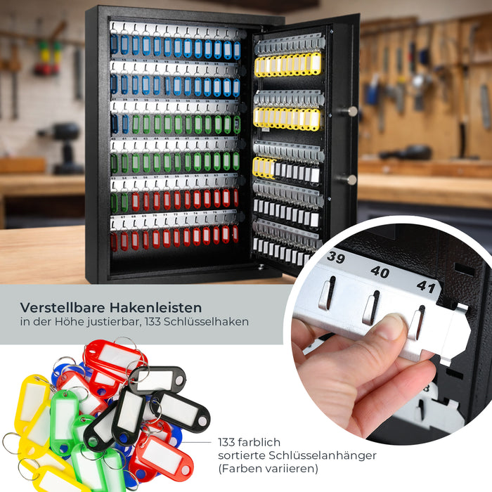 HMF Schlüsseltresor mit Elektronikschloss mit 133 Haken in Schwarz