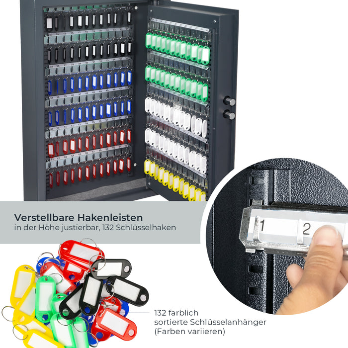 HMF 2133-11 Schlüsseltresor mit Elektronikschloss, 132 Haken, 66,5x43x13 cm, Anthrazit