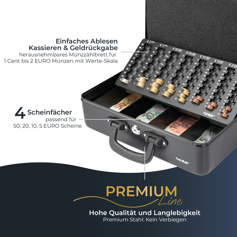Geldkassette mit 2 Tragegriffen von HMF mit 36 cm Breite in Schwarz