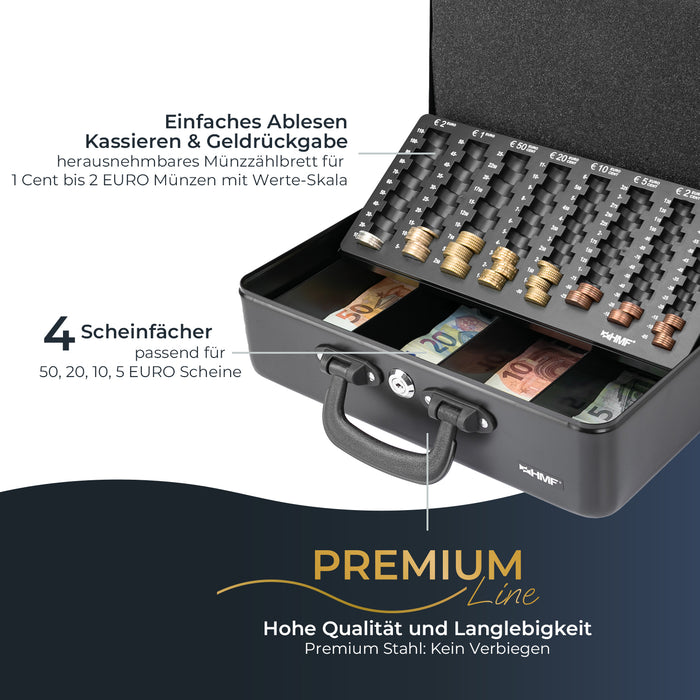 Geldkassette mit 2 Tragegriffen von HMF mit 36 cm Breite in Schwarz