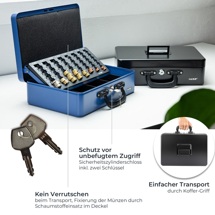 Geldkassette mit 2 Tragegriffen von HMF mit 36 cm Breite in Schwarz