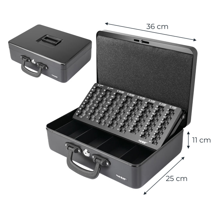Geldkassette mit 2 Tragegriffen von HMF mit 36 cm Breite in Schwarz