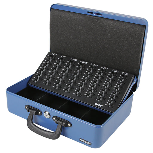 Geldkassette mit 2 Tragegriffen von HMF mit 36 cm Breite in Blau