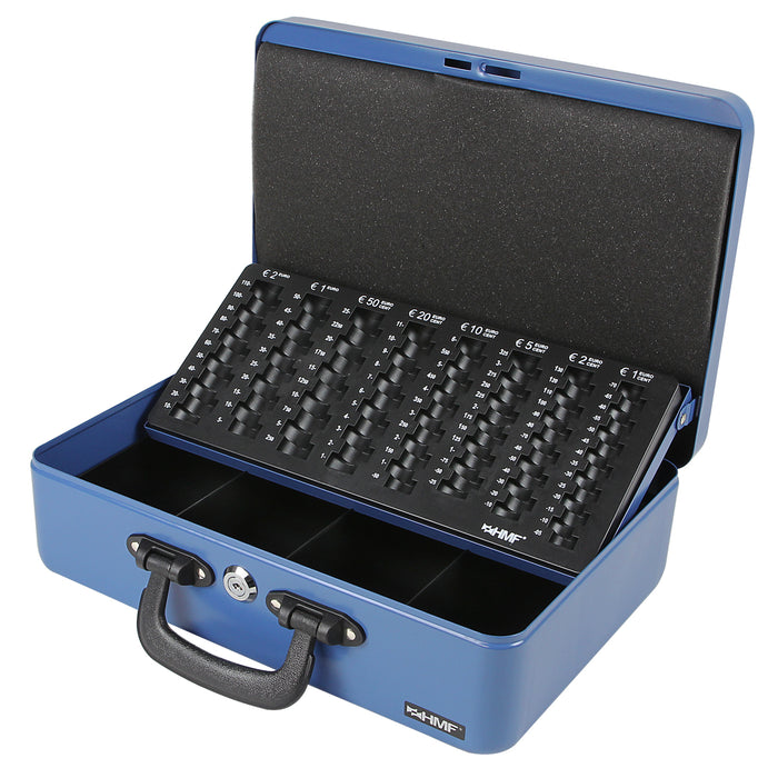 Geldkassette mit 2 Tragegriffen von HMF mit 36 cm Breite in Blau