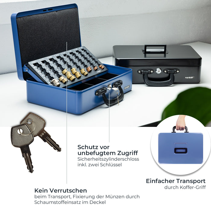 Geldkassette mit 2 Tragegriffen von HMF mit 36 cm Breite in Blau