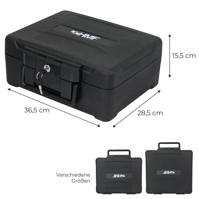 HMF Feuerfeste Wasserdichte Dokumentenbox DIN A4 15,5 x 36,5 x 28,5 cm in Schwarz