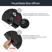 HMF Feuerfeste Wasserdichte Dokumentenbox DIN A4 15,5 x 36,5 x 28,5 cm in Schwarz