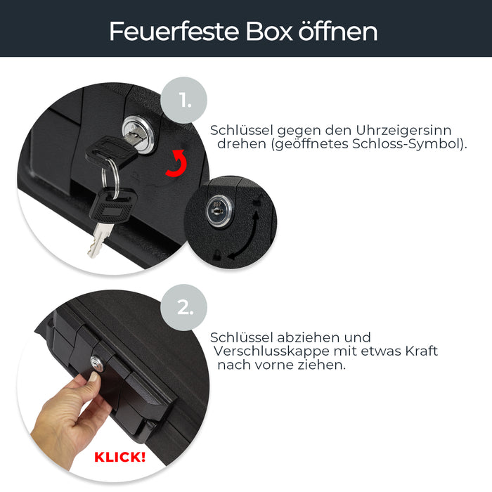 HMF Feuerfeste Wasserdichte Dokumentenbox DIN A4 15,5 x 36,5 x 28,5 cm in Schwarz
