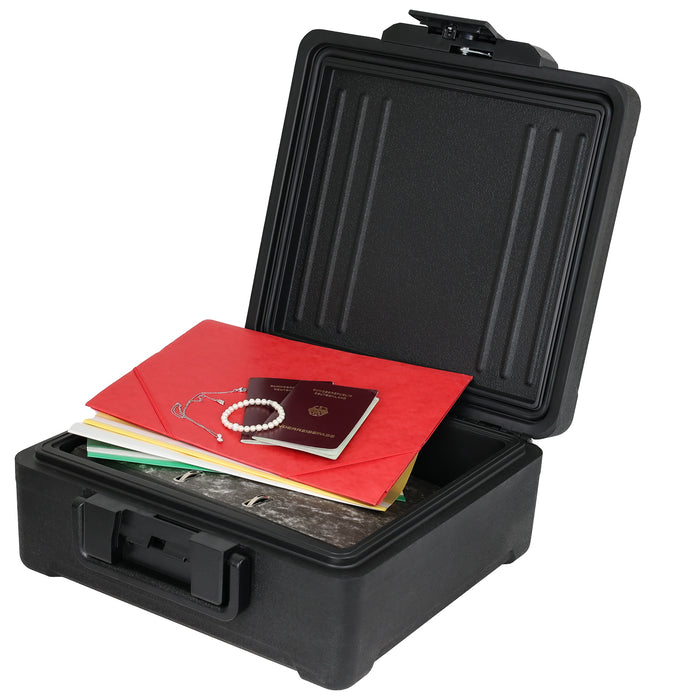 HMF Feuerfeste Wasserdichte Dokumentenbox für Ordner DIN A4/B4; 17 x39 x 36, 5 cm in Schwarz