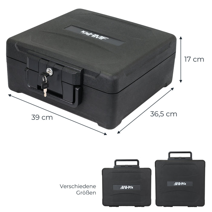 HMF Feuerfeste Wasserdichte Dokumentenbox für Ordner DIN A4/B4; 17 x39 x 36, 5 cm in Schwarz