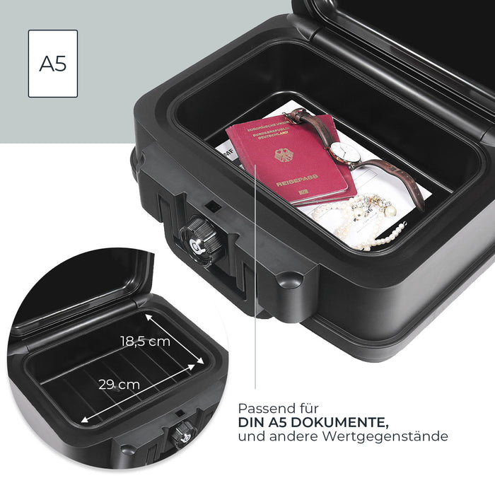 Feuerfeste und wasserdichte Dokumentenbox von HMF in DIN A5 in Schwarz