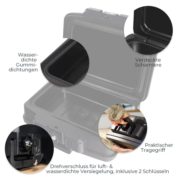 Feuerfeste und wasserdichte Dokumentenbox von HMF in DIN A5 in Schwarz