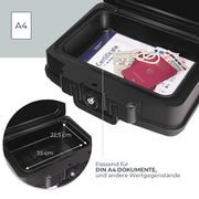 Feuerfeste und wasserdichte Dokumentenbox von HMF in DIN A4 in Schwarz