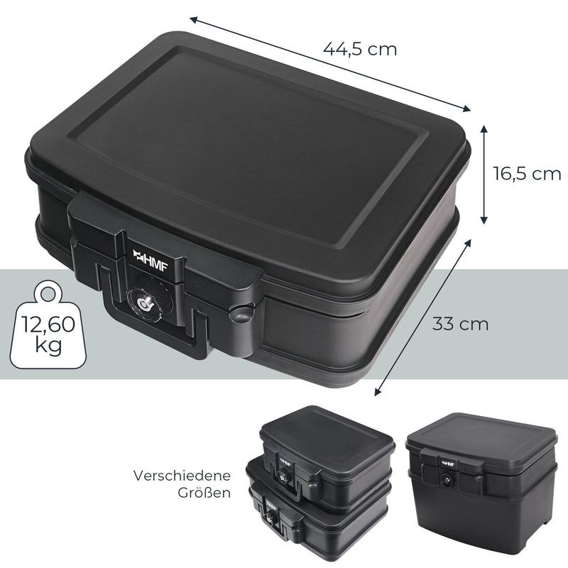 Feuerfeste und wasserdichte Dokumentenbox von HMF in DIN A4 in Schwarz