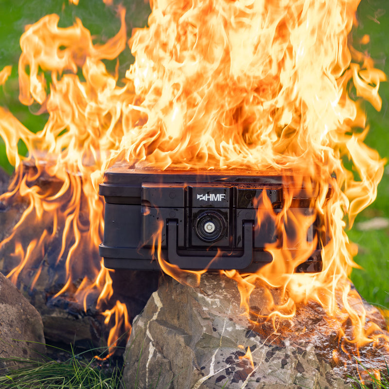 Feuerfeste und wasserdichte Dokumentenbox von HMF in DIN A4 Register in Schwarz