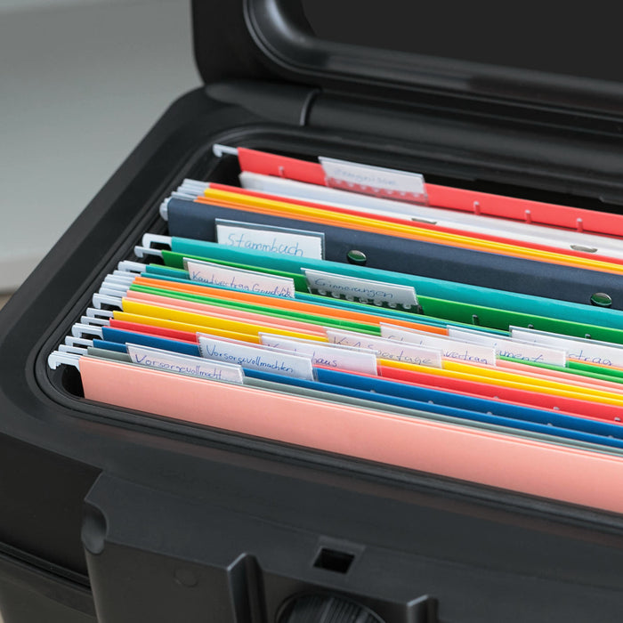 Feuerfeste und wasserdichte Dokumentenbox von HMF in DIN A4 Register in Schwarz