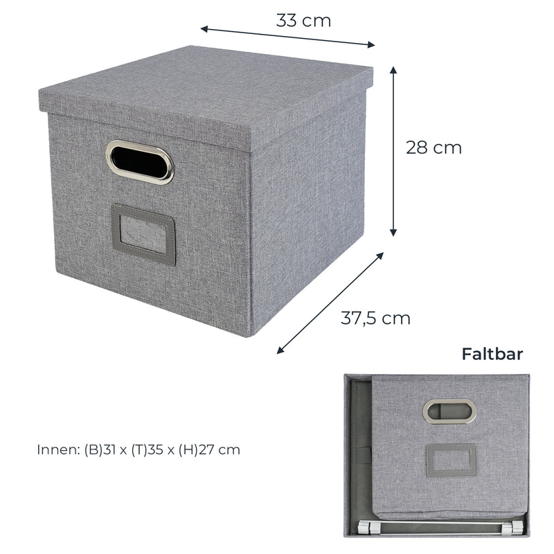 Aufbewahrungsbox für Hängeregister passend für Kallax im DIN A4 Format in Grau