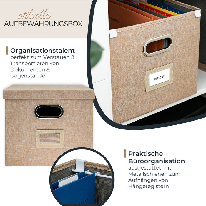 Aufbewahrungsbox für Hängeregister passend für Kallax im DIN A4 Format in Beige