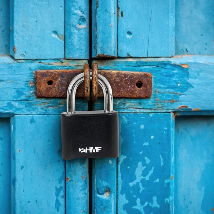 HMF Zahlenschloss Vorhängeschloss mit 4-stelligem Zahlencode in Schwarz
