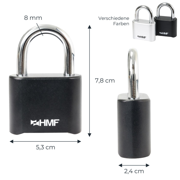 HMF Zahlenschloss Vorhängeschloss mit 4-stelligem Zahlencode in Schwarz