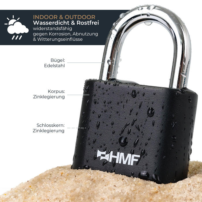 HMF Zahlenschloss Vorhängeschloss mit 4-stelligem Zahlencode in Schwarz
