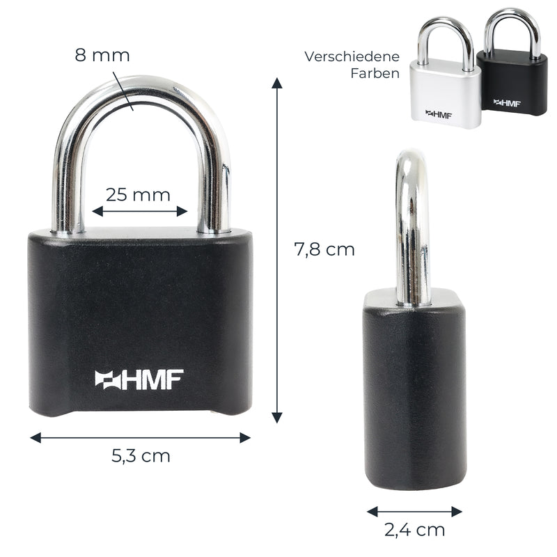 HMF Zahlenschloss Vorhängeschloss mit 4-stelligem Zahlencode in Schwarz