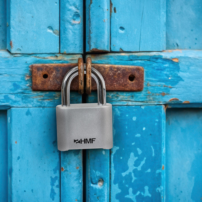 HMF Zahlenschloss Vorhängeschloss mit 4-stelligem Zahlencode in Silber