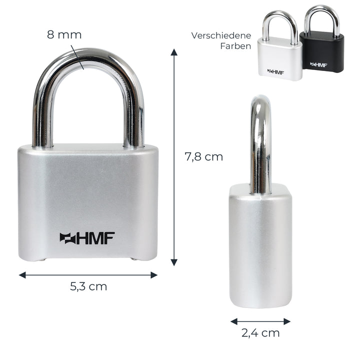 HMF Zahlenschloss Vorhängeschloss mit 4-stelligem Zahlencode in Silber