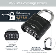 HMF 3508-02, Zahlenschloss Vorhängeschloss, robustes Schloss mit 4-stelligem Zahlencode aus Aluminiumlegierung
