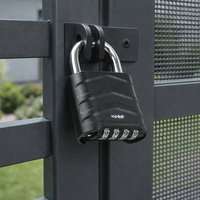 HMF 3508-02, Zahlenschloss Vorhängeschloss, robustes Schloss mit 4-stelligem Zahlencode aus Aluminiumlegierung