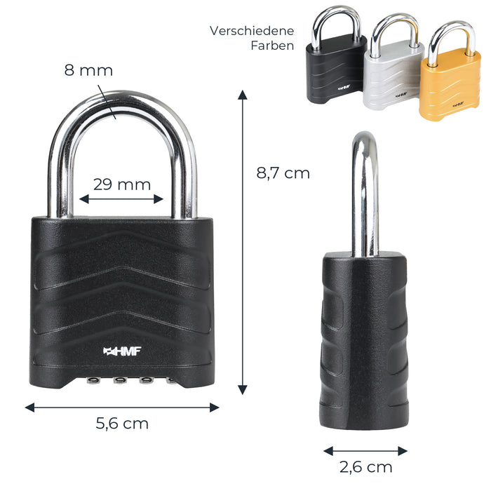 HMF 3508-02, Zahlenschloss Vorhängeschloss, robustes Schloss mit 4-stelligem Zahlencode aus Aluminiumlegierung