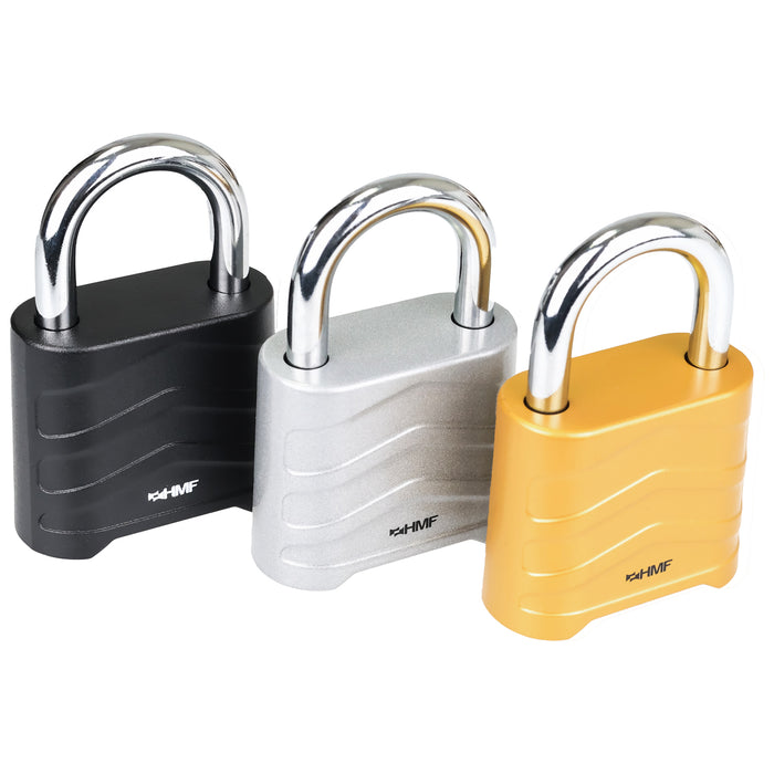 HMF 3508-02, Zahlenschloss Vorhängeschloss, robustes Schloss mit 4-stelligem Zahlencode aus Aluminiumlegierung