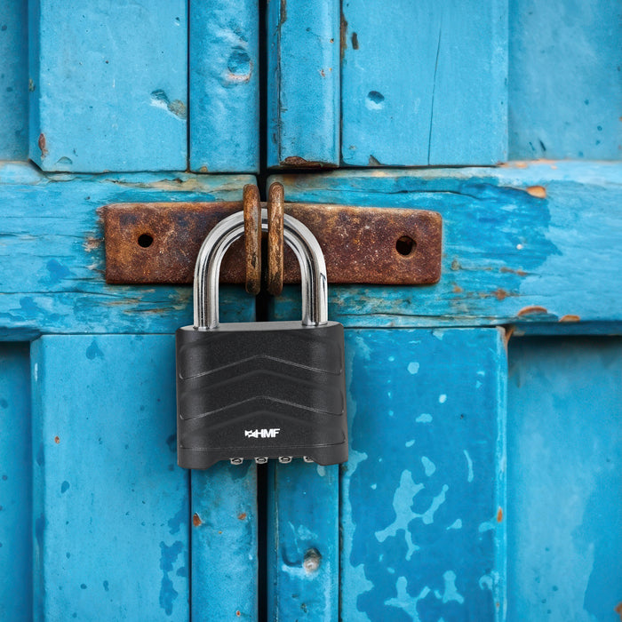 HMF 3508-02, Zahlenschloss Vorhängeschloss, robustes Schloss mit 4-stelligem Zahlencode aus Aluminiumlegierung