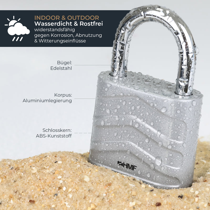HMF 3508-09, Zahlenschloss Vorhängeschloss, robustes Schloss mit 4-stelligem Zahlencode aus Aluminiumlegierung
