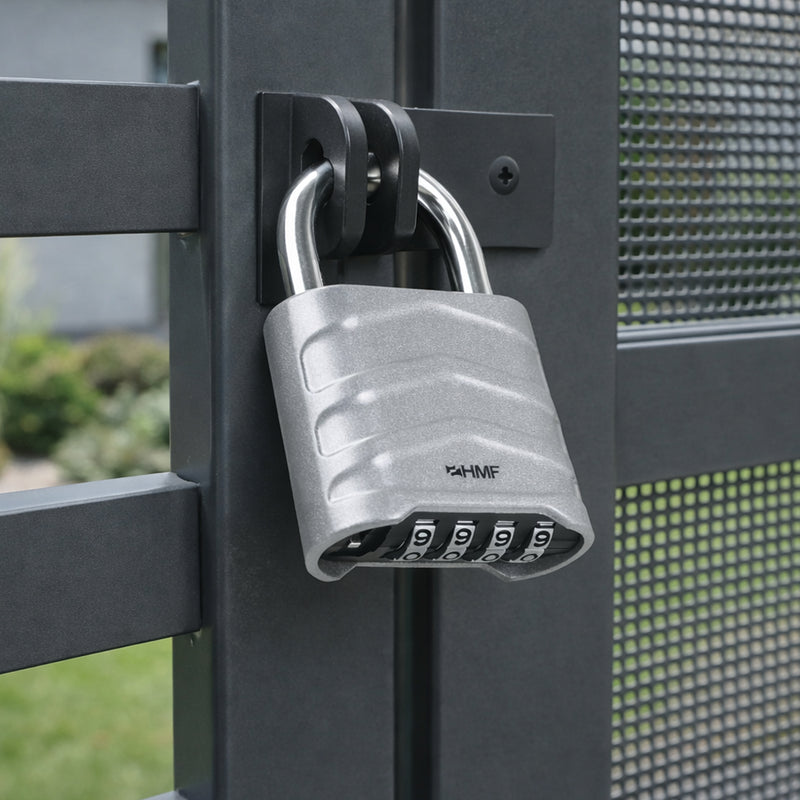 HMF 3508-09, Zahlenschloss Vorhängeschloss, robustes Schloss mit 4-stelligem Zahlencode aus Aluminiumlegierung