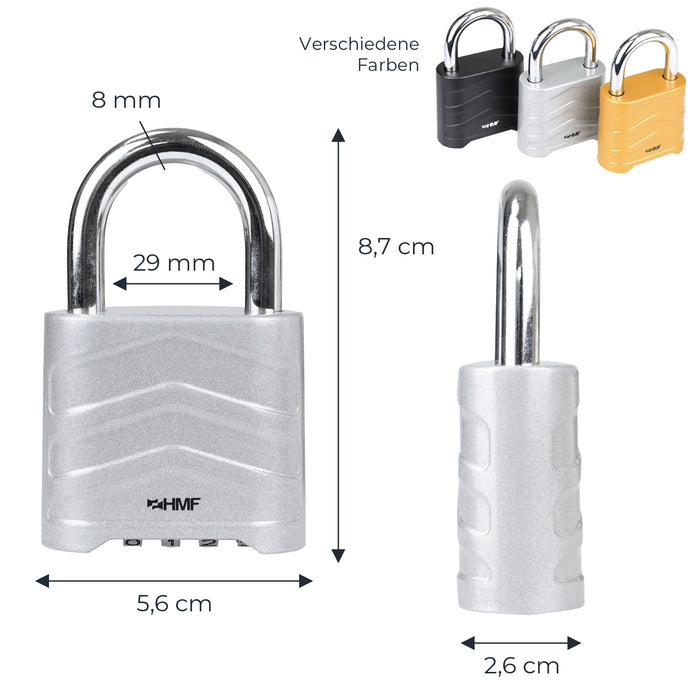 HMF 3508-09, Zahlenschloss Vorhängeschloss, robustes Schloss mit 4-stelligem Zahlencode aus Aluminiumlegierung