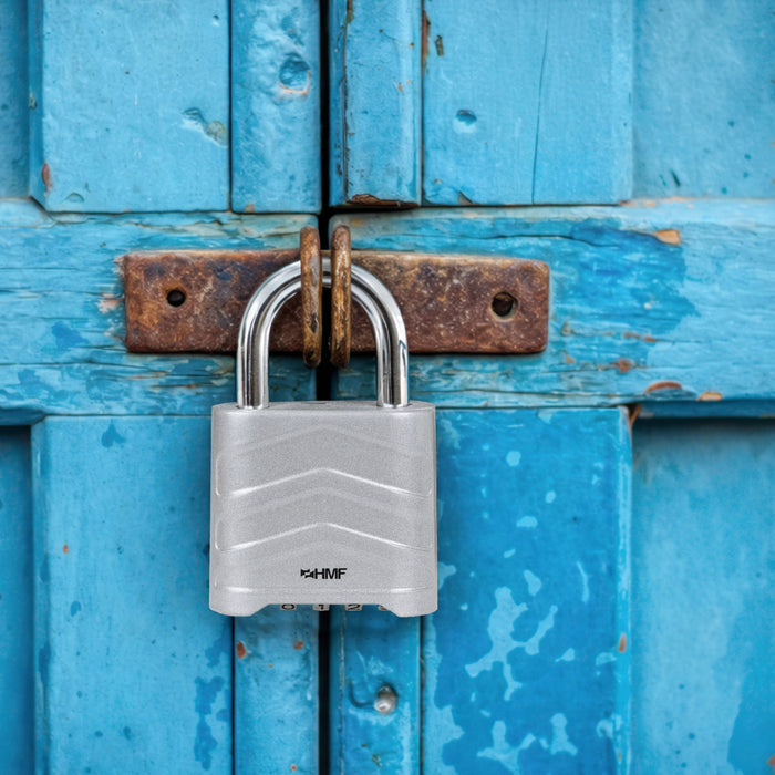 HMF 3508-09, Zahlenschloss Vorhängeschloss, robustes Schloss mit 4-stelligem Zahlencode aus Aluminiumlegierung