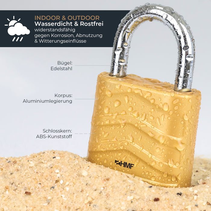 HMF 3508-23, Zahlenschloss Vorhängeschloss, robustes Schloss mit 4-stelligem Zahlencode aus Aluminiumlegierung