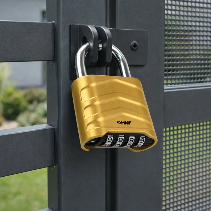 HMF 3508-23, Zahlenschloss Vorhängeschloss, robustes Schloss mit 4-stelligem Zahlencode aus Aluminiumlegierung