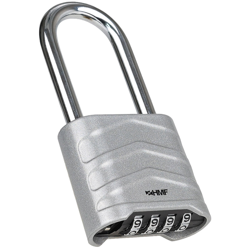 HMF 3509-09, Zahlenschloss Vorhängeschloss mit hohem Bügel, Schloss mit 4-stelligem Zahlencode aus Aluminiumlegierung