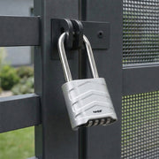 HMF 3509-09, Zahlenschloss Vorhängeschloss mit hohem Bügel, Schloss mit 4-stelligem Zahlencode aus Aluminiumlegierung
