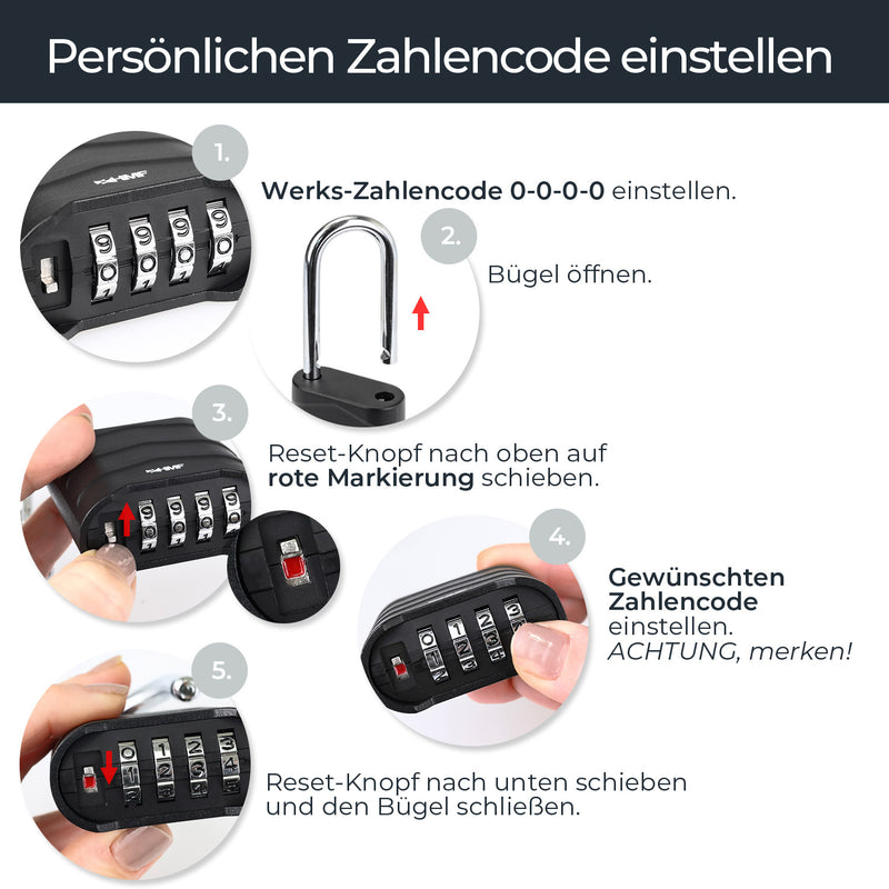 HMF 3509-09, Zahlenschloss Vorhängeschloss mit hohem Bügel, Schloss mit 4-stelligem Zahlencode aus Aluminiumlegierung