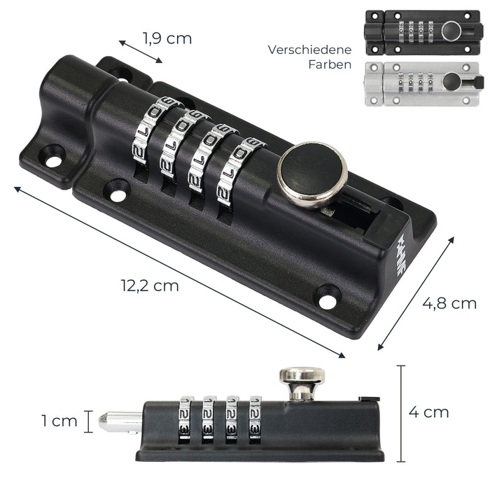 Riegelschloss mit 4-stelligem Zahlencode 12,2 x 4 x 4,8 cm in Schwarz