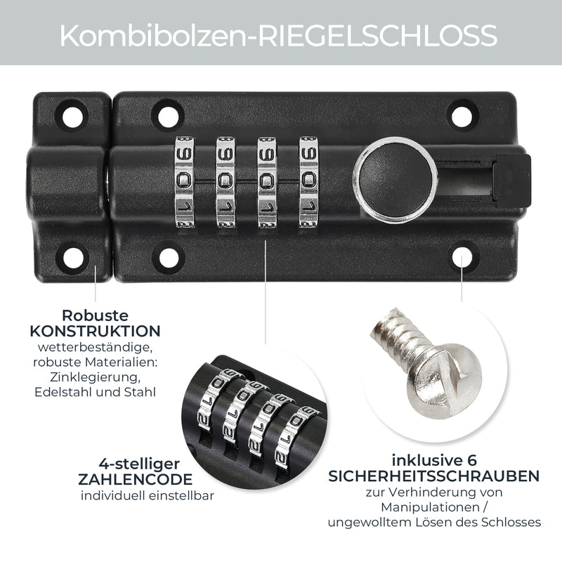 Riegelschloss mit 4-stelligem Zahlencode 12,2 x 4 x 4,8 cm in Schwarz