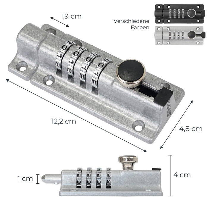 Riegelschloss mit 4-stelligem Zahlencode 12,2 x 4 x 4,8 cm in Silber